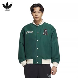 Adidas ของแท้ 100% เสื้อแจ็กเก็ตเบสบอล คอตั้ง ปักลายโลโก้ กันลม ทรงหลวม สําหรับผู้ชาย Hy7224 HY7223