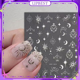 ♕ Nail Art Bronzing สติกเกอร์ติดเล็บรูปหัวใจทองและเงินเลเซอร์ผีเสื้อ Star Moon สติกเกอร์ตกแต่งเล็บเครื่องมือแต่งเล็บสำหรับร้านเล็บ 2 แบบ UPBEST