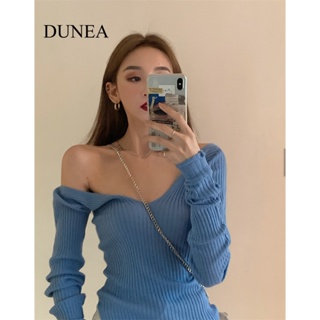 Dunea เสื้อกันหนาว คอวี ผ้าถัก ทรงสลิมฟิต สําหรับผู้หญิง