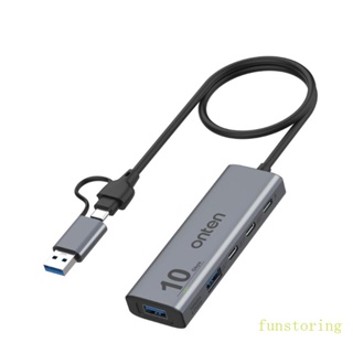 Fun อะแดปเตอร์ฮับ USB C 10Gbps 5 in 1 Type C แบบพกพา สําหรับถ่ายโอนข้อมูล