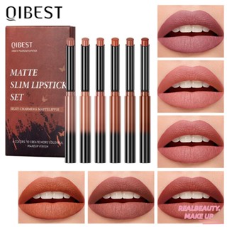 QiBEST Long Lasting Matte Lipstick Set 6 Color Box Easy To Color Silky Finish NonStick Cup FadeProof Makeup Thin Tube Hold Makeup 631g 1 Box Matte Lip Gloss 6pcs Paste [realbeauty] ลิปสติกเนื้อแมทติดทนนาน