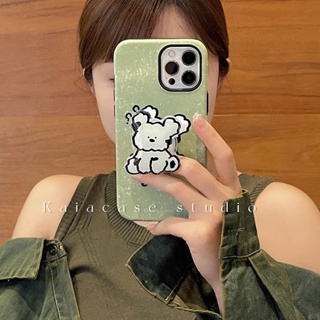 Ins ใหม่ เคสโทรศัพท์มือถือ กันตก ป้องกัน ลายลูกสุนัข พร้อมขาตั้ง สีเขียว สําหรับ Apple Iphone 14promax 13 11 14pro 13pro 14