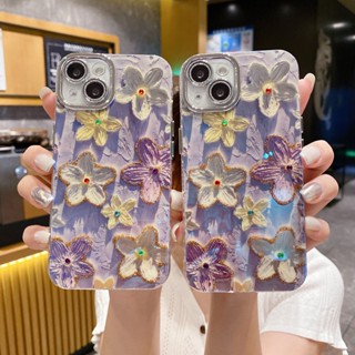 เคสโทรศัพท์มือถือ ป้องกันกระแทก ลายภาพวาดสีน้ํามัน รูปเพชร สีม่วง สีฟ้า สําหรับ IPhone 15 11 12 13 14 Pro Max