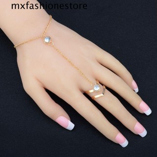 Mxfashione สร้อยข้อมือโซ่เชื่อมโยง พังก์ หรูหรา สําหรับเด็กผู้หญิง เพทาย หลายชั้น สายรัดมือ