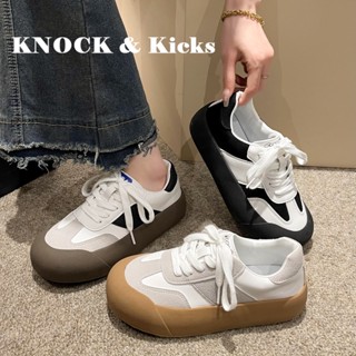  Knock &amp; Kicks รองเท้าผ้าใบผู้หญิง สีขาว พื้นหนา รองเท้าผ้าใบส้นสูงส้นหนา รองเท้าแฟชั่น ผูกเชือก 2023 NEW FBX2390MVZ 37Z230911