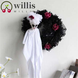 Willis พวงหรีดดอกไม้ หรีดผี วงกลม สีขาว ดํา บรรยากาศสยองขวัญ สําหรับแขวนตกแต่งปาร์ตี้ฮาโลวีน