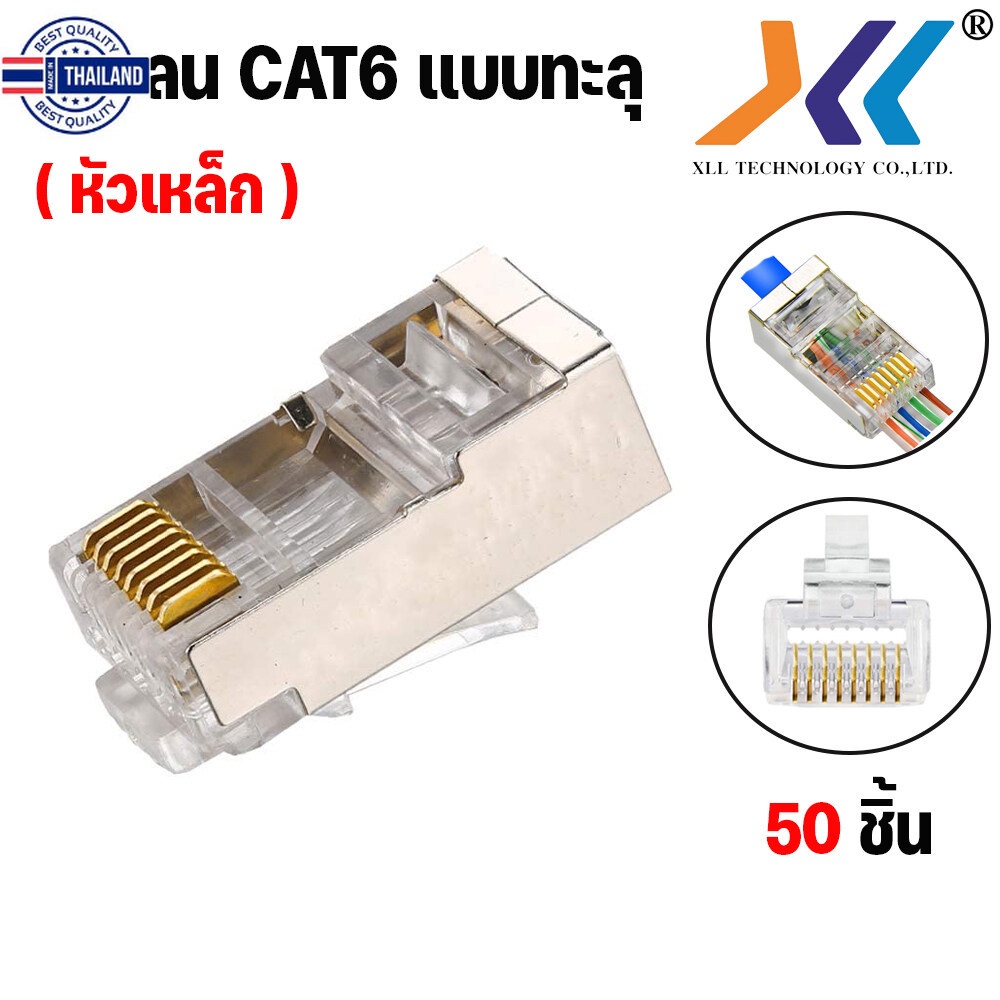 หัวแลน cat6 ทะลุ RJ-45 CAT6 ทะลุ หัวต่อสายแลน  Plug หัวแลน LAN RJ45 CAT6 หัวเหล็ก หัวทะลุ ปลั๊กสายแล