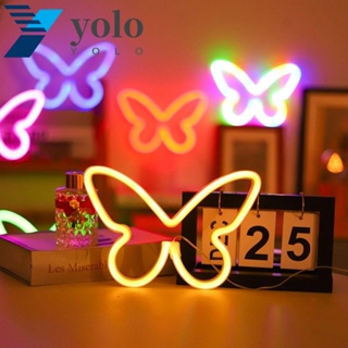 Yolo โคมไฟนีออน Led พลาสติก รูปผีเสื้อ ประหยัดพลังงาน ชาร์จ USB ใช้แบตเตอรี่ สําหรับตกแต่งหอพัก