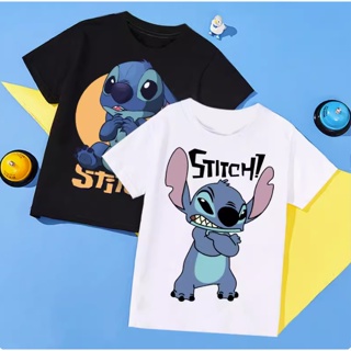 เสื้อยืดแขนสั้น พิมพ์ลายการ์ตูน Stitch ทรงหลวม แฟชั่นคู่รัก สําหรับผู้ชายและผู้หญิง