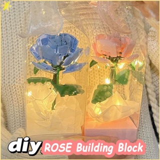 [LBE] Creative ประกอบ DIY Rose Immortal ดอกไม้ Building Block LED ตกแต่งช่อดอกไม้สาวของขวัญวันเกิด