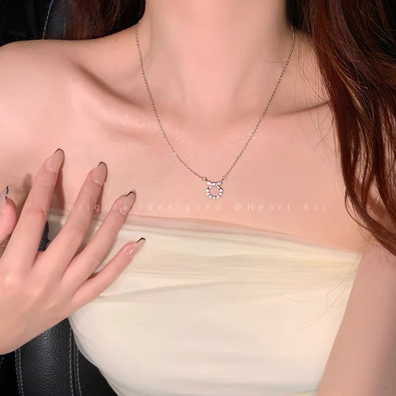 สร้อยคอโช้คเกอร์ จี้เพทาย คริสตัล โบว์ ผีเสื้อ หัวใจ สีทอง สีเงิน หรูหรา เครื่องประดับสําหรับผู้หญิง
