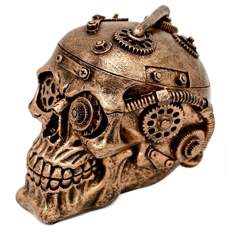 Halloween Steampunk Skull Home Decor - Sci-fi Human Head Skeleton Cranium Figurine Cyborg Protruding