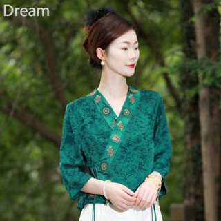 Fabric soft short sleeve stitching National style embroidery National style cardigan short coat