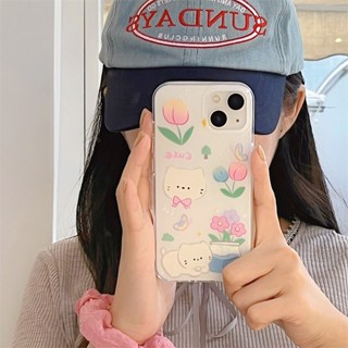 เคสโทรศัพท์มือถือ ซิลิโคน กันกระแทก ลายการ์ตูนแมว ดอกไม้น่ารัก สําหรับ Iphone 15 14 11 13 12 PRO MAX 14promax 15pro 14 13Pro 11 12