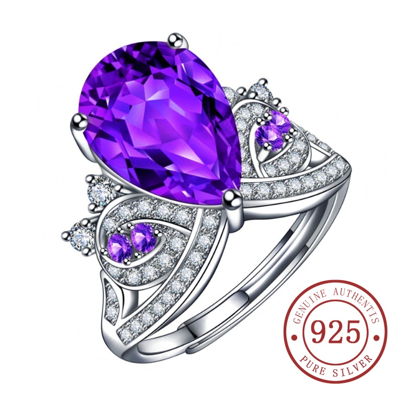 S925 Silver Amethyst Crown Novel Angel Eyes Moissanite แหวน