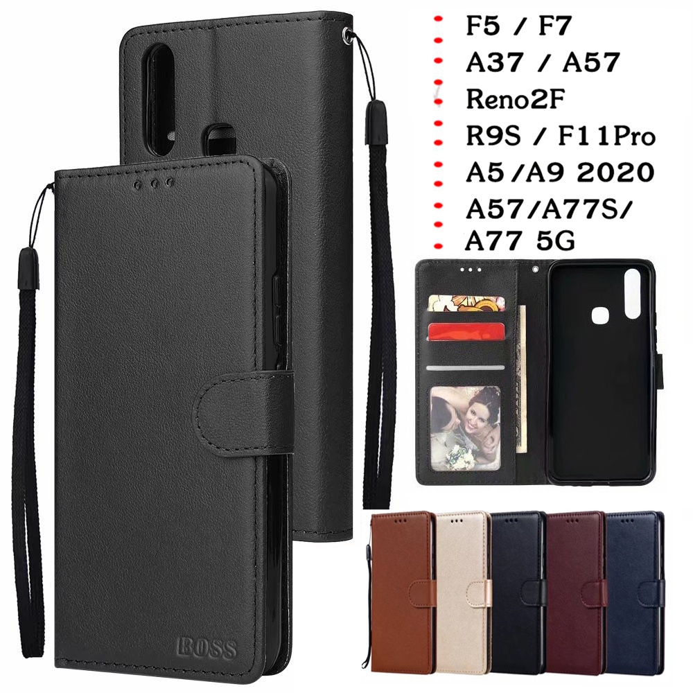 เคสฝาพับ แถมสาย ล็อคได้ OPPO F11 Pro Reno2F A77S A77 A12 F9 A5S A57 F5 F7 A37 A57 R9S A5 A9 เคสฝาพับหนัง เคสมีแม่เหล็ก