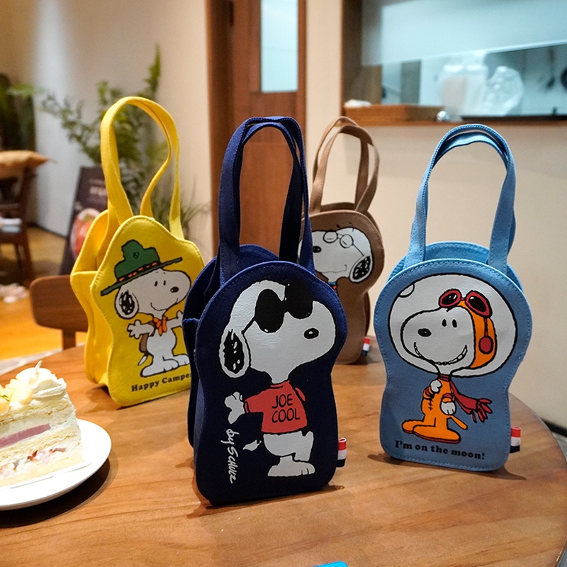 กระเป๋าใส่ขวดน้ํา ผ้าแคนวาส ลายการ์ตูน Snoopy น่ารัก สไตล์ญี่ปุ่น