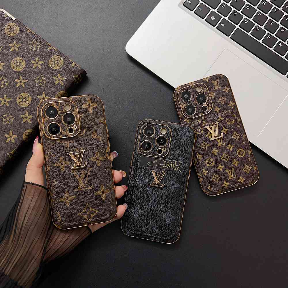 สําหรับเคส iPhone ชุบ PU Leahter ช่องเสียบการ์ดทํามือพร้อมโลโก้โลหะฝาครอบป้องกันทั้งตัวสําหรับ Apple iPhone 11 12 13 14 15 16 Pro Max ปลอกใส่โทรศัพท์