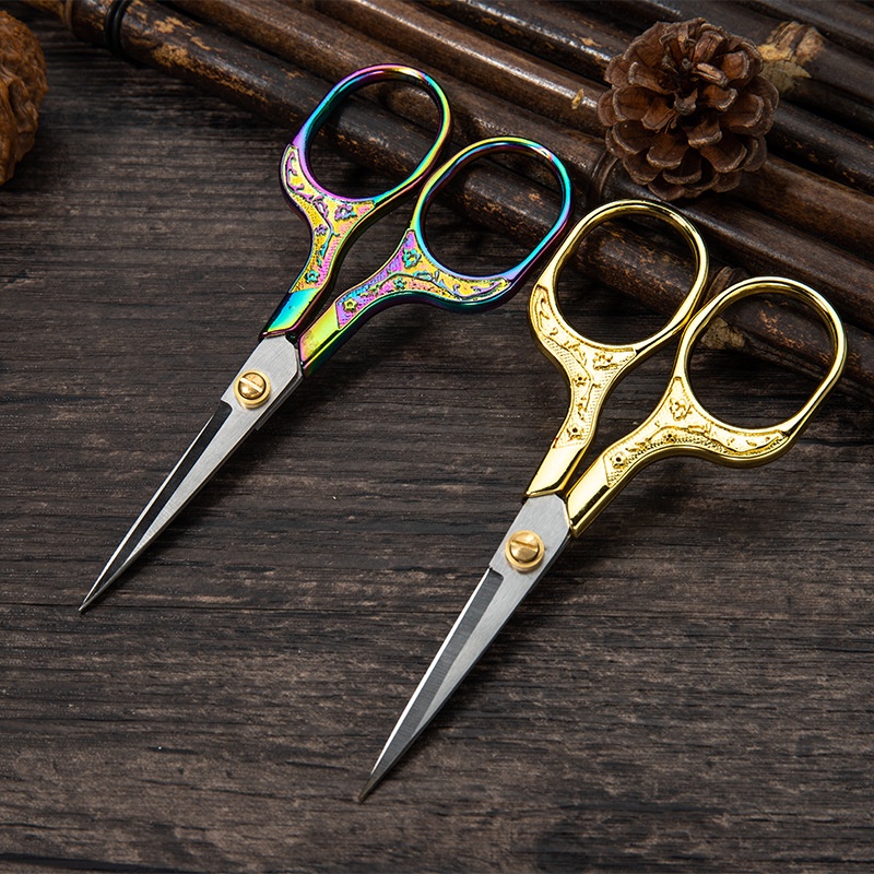 Vintage Plum Scissor กรรไกรสแตนเลสสำหรับบ้าน หน้าต่างปัก Scissor ตัดกระดาษ Silk Thread Trim