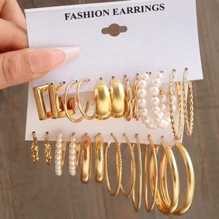 Vintage Pearl Square Hoop ต่างหู 6 คู่ชุดสําหรับผู้หญิงแฟชั่นเครื่องประดับของขวัญ