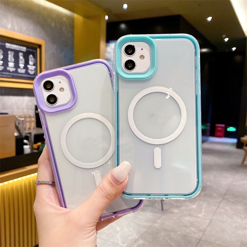 Three-in-one เคสโทรศัพท์มือถือแบบใส แม่เหล็ก สําหรับ iphone11 iphone15 14 13 12promax 14pro 13pro