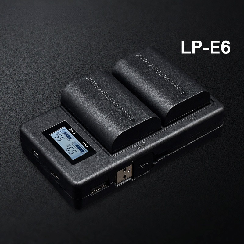ที่ชาร์จแบตเตอรี่กล้อง LCD USB คู่ สําหรับ LP-E6 LP E6 LPE6 Canon 5D Mark II III 7D 60D EOS 6D 70D 80D