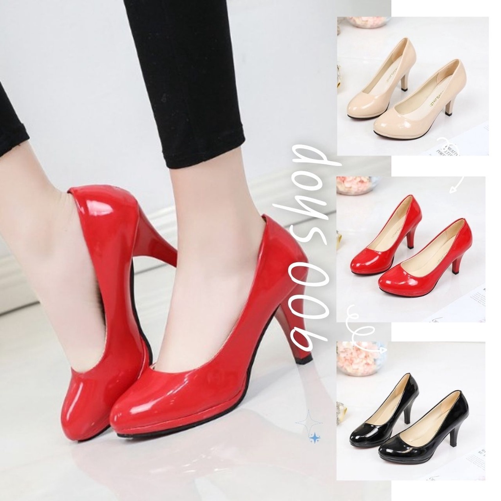 900Shop📌รองเท้าคัชชูส้นเข็ม หนังแก้ว สูง 3 นิ้วครึ่ง 4 สี เบอร์ 34-42 (114)