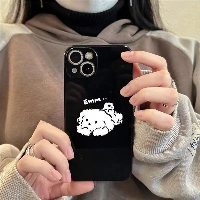 Bright Surface Black Cute Dog Phone Case For Iphone14/13Promax Apple Phone Case/11 XR/Xs 7/8Plus Soft