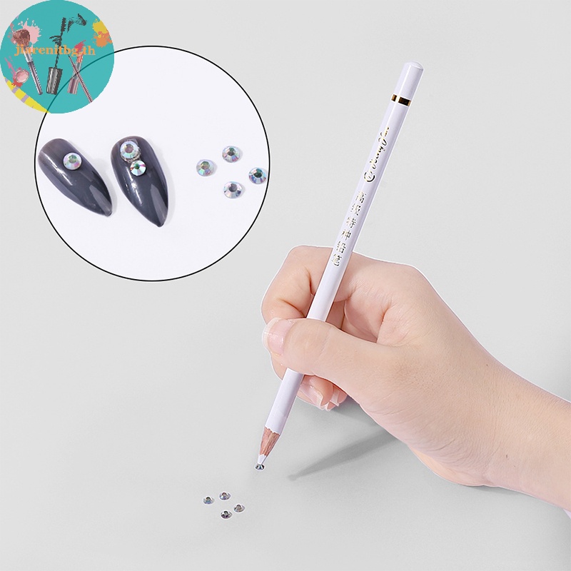 Renbg ปากกาดินสอสี แต่งพลอยเทียม มีกาวในตัว สีขาว สําหรับตกแต่งเล็บ DIY