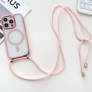 แม่เหล็กโปร่งใสไร้สายชาร์จ Lanyard สําหรับ iPhone 17 16 15 Plus 14 13 12 Pro Max 11 17Air กรณีนุ่มกันกระแทก Crossbody สร้อยคอเชือกฝาครอบ