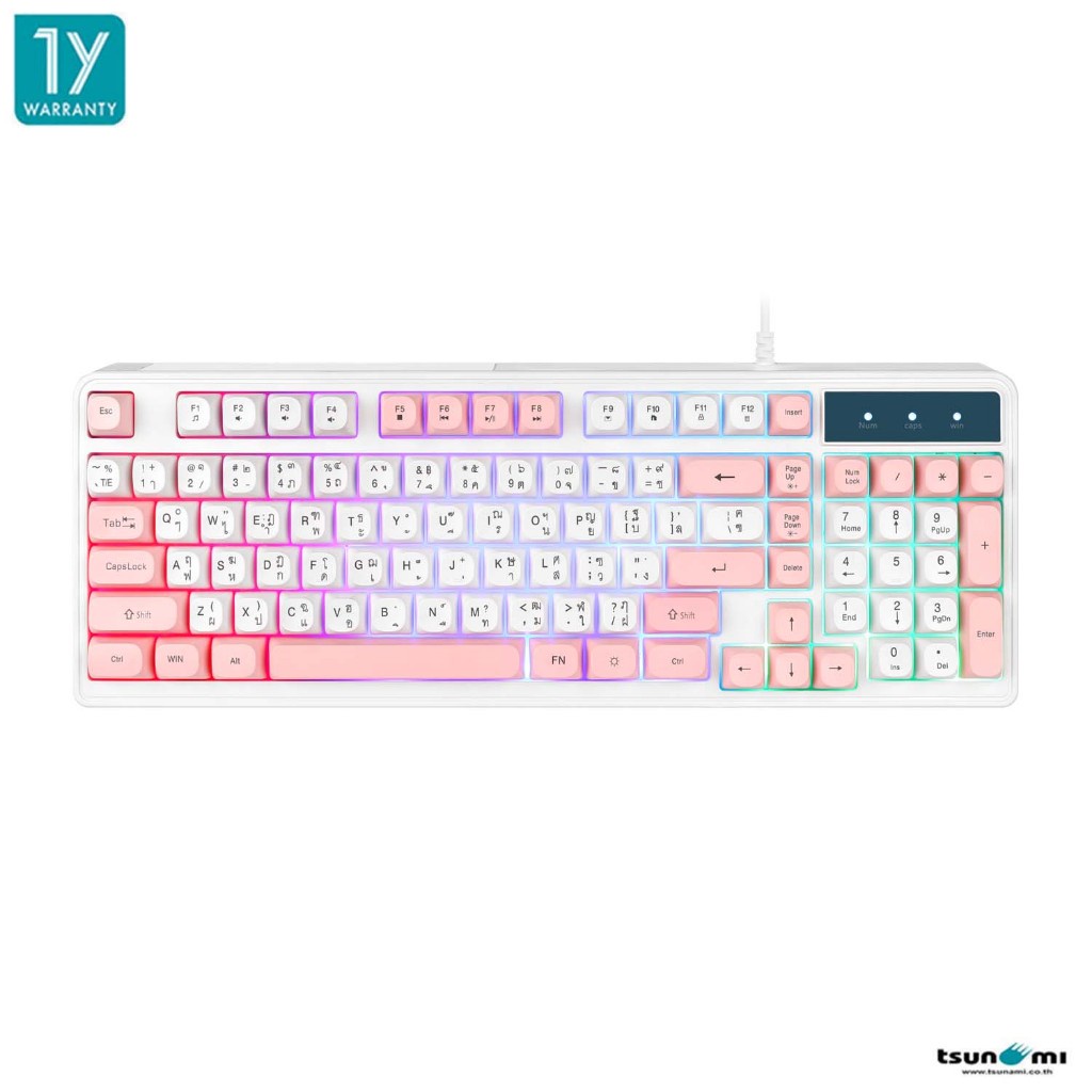 คีย์บอร์ดเกมมิ่ง GK-13 WPB 98Key KeyCap Multi-Swap Rubber Dome Keyboard รับประกันสินค้า 1 ปี