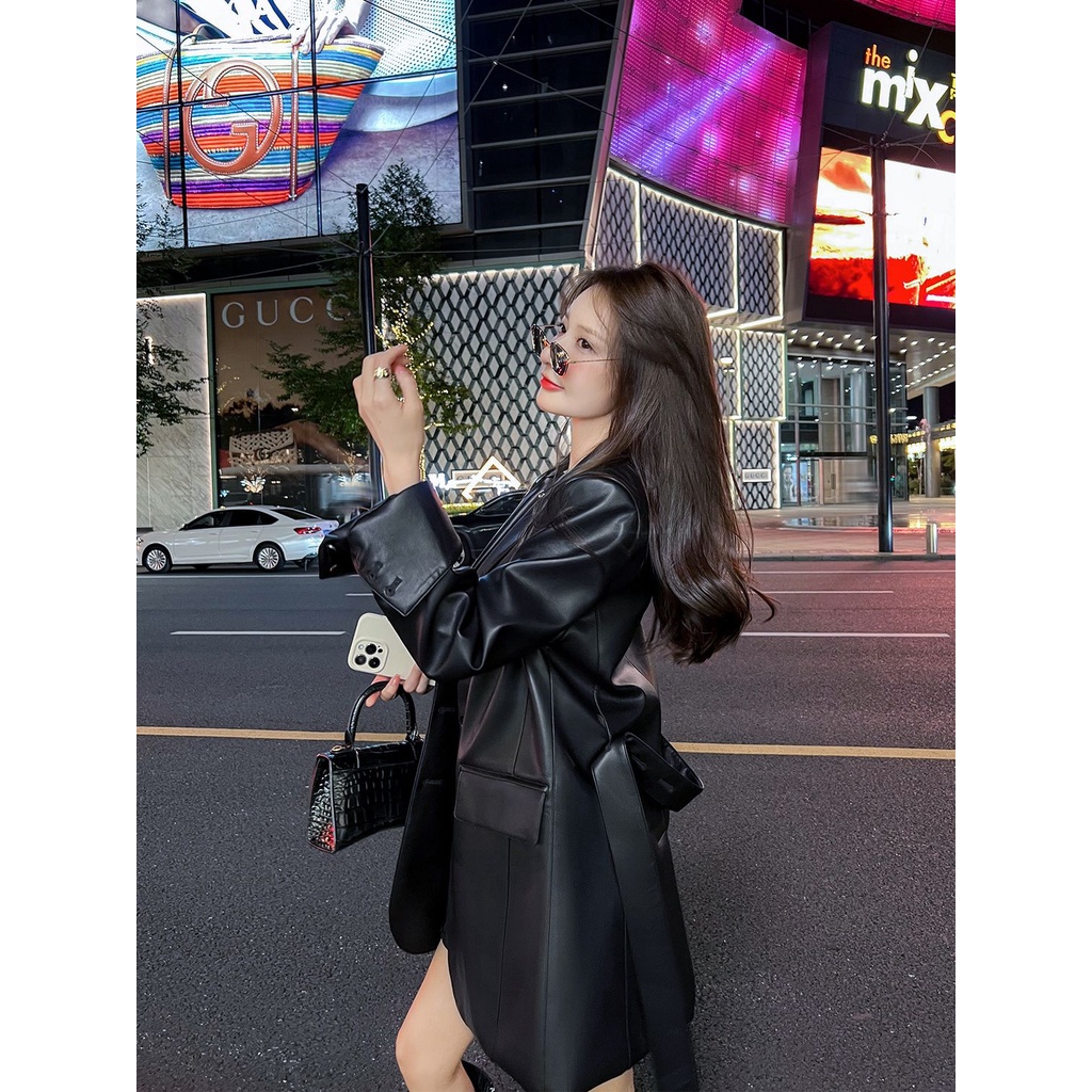 เสื้อโค้ทแจ็กเก็ตหนัง เอวลอย สไตล์เกาหลี เหมาะกับฤดูใบไม้ร่วง และฤดูหนาว สุดชิค สําหรับผู้หญิง ใส่ขับขี่รถจักรยานยนต์