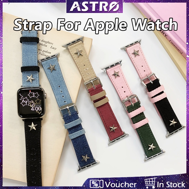 Astro สายนาฬิกาข้อมือ ผ้าแคนวาส ทรงสี่เหลี่ยม ประดับหมุด รูปดาว สองสี สําหรับ Apple Watch Ultra 2 SE Series 9 8 7 6 5 4 3 2 1 iWatch 49 มม. 45 มม. 41 มม. 44 มม. 40 มม. 42 มม. 38 มม.
