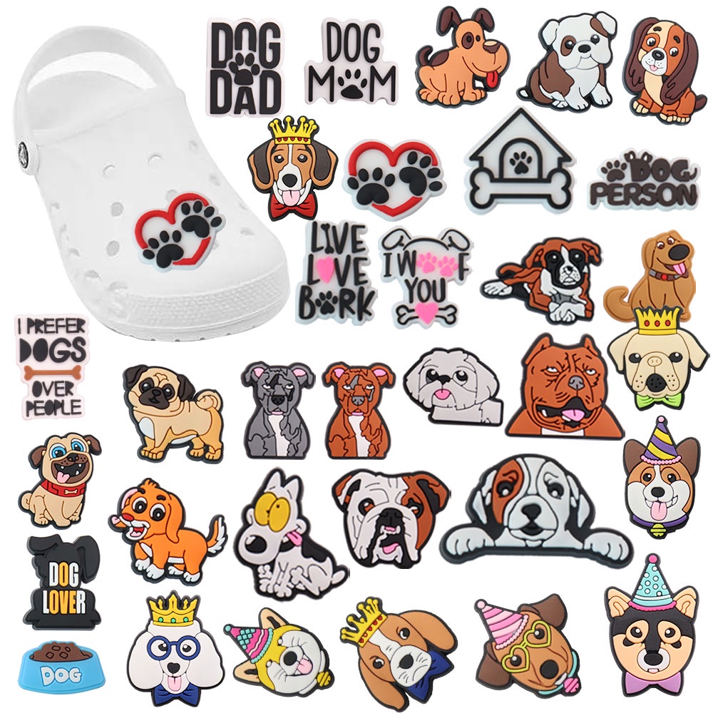 การ์ตูน Husky Bulldog ออกแบบตกแต่ง Pin Shih Tzu Jibits สําหรับออกแบบ Charm Dalmatian Jibitz Charm สุนัขออกแบบ Jibbits สําหรับเด็กรองเท้า Charms รองเท้าอุปกรณ์เสริม
