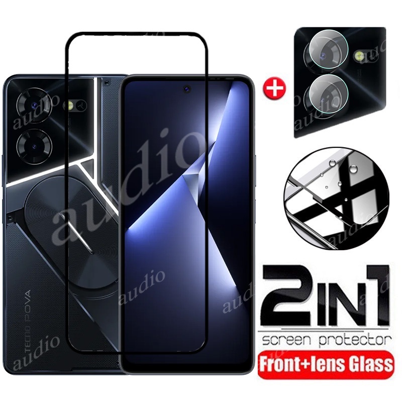 2in1 ฟิล์มกระจกนิรภัยกันรอยหน้าจอ เลนส์กล้อง HD นิ่ม สําหรับ Tecno Pova 5 6 Pro 5Pro 6Pro 5G 4G 2024