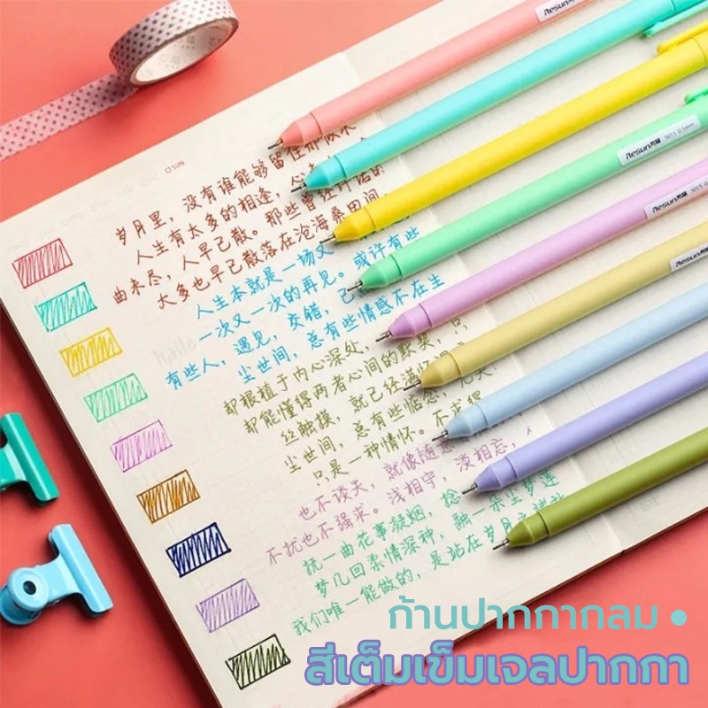 🌈หลายสี ปากกาเจล 0.5mm เขียนลื่น ใช้เป็นเครื่องเขียน เครื่องใช้สำนักงาน หนึ่งกล่อง/5 ชิ้น แบบกด Smooth writing gel pens