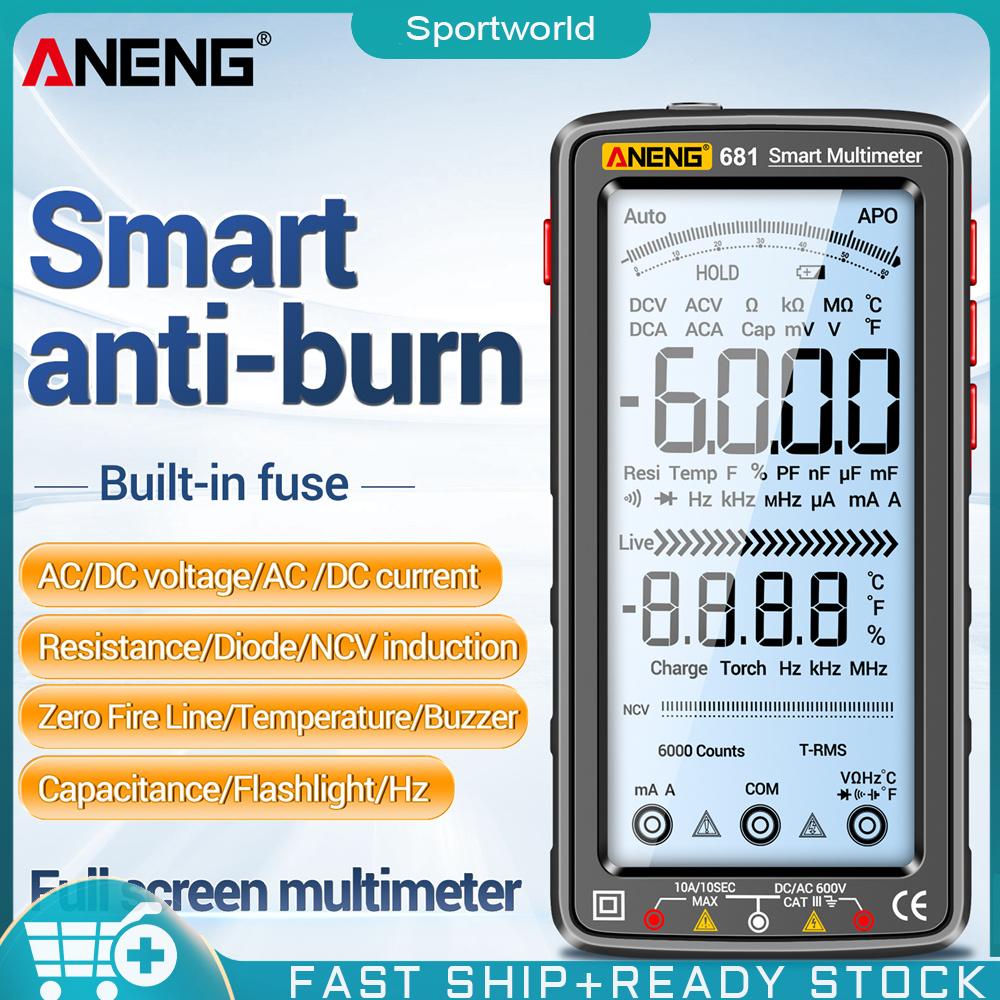 ANENG 681 มัลติมิเตอร์ดิจิตอลอัจฉริยะ RMS Digital Multimeter  Hz โอห์มไดโอด ป้องกันการไหม้ ชาร์จไฟได้ AC/DC ความจุ มิเตอร์ ไดโอด ทดสอบ