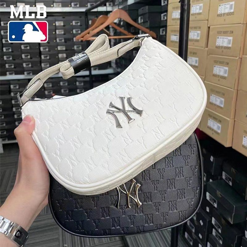 COD ส่งไวจัดส่งจากกรุงเทพ❥แท้ MLB bag NY handbag PU กระเป๋าสะพายไหล่ Underarm bag กระเป๋า Ny MONOGRAM EMBOSSED HOBO BAG