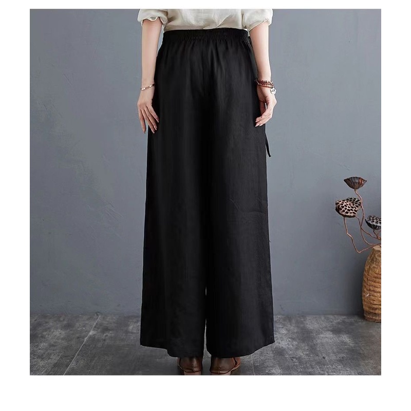 กางเกงขายาว ขากว้าง ผ้าฝ้าย และผ้าลินิน เอวยางยืด ขนาดใหญ่ เข้ากับทุกการแต่งกาย สําหรับสตรี ไซซ์ M - 3XL - รูปที่ 3