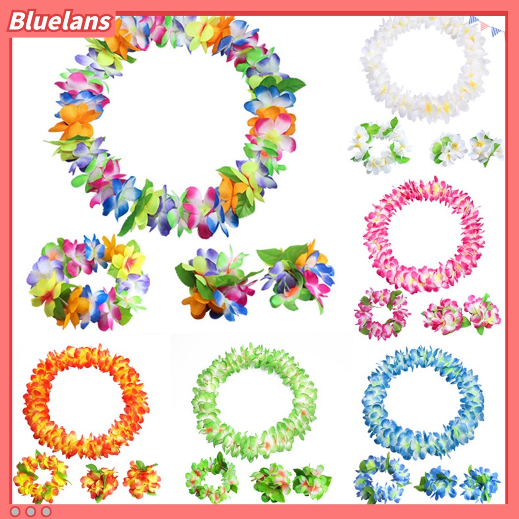 [BLS] ที่คาดผม สร้อยคอ สร้อยข้อมือ แบบหนา ลายดอกไม้ สไตล์ฮาวาย 80 ชิ้น ต่อชุด 4 ชิ้น ต่อชุด