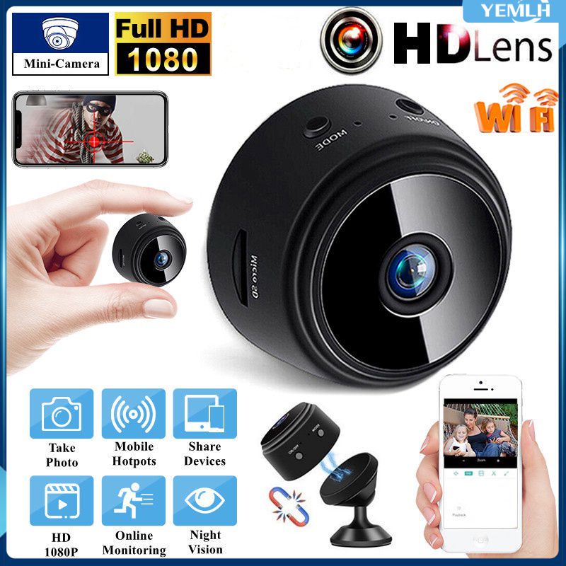 Yemlh กล้องวงจรปิด Camera HD 1080P A9 Mini พร้อม Night Vision Webcam ไร้สาย Wifi เชื่อมต่อกับมือถือ