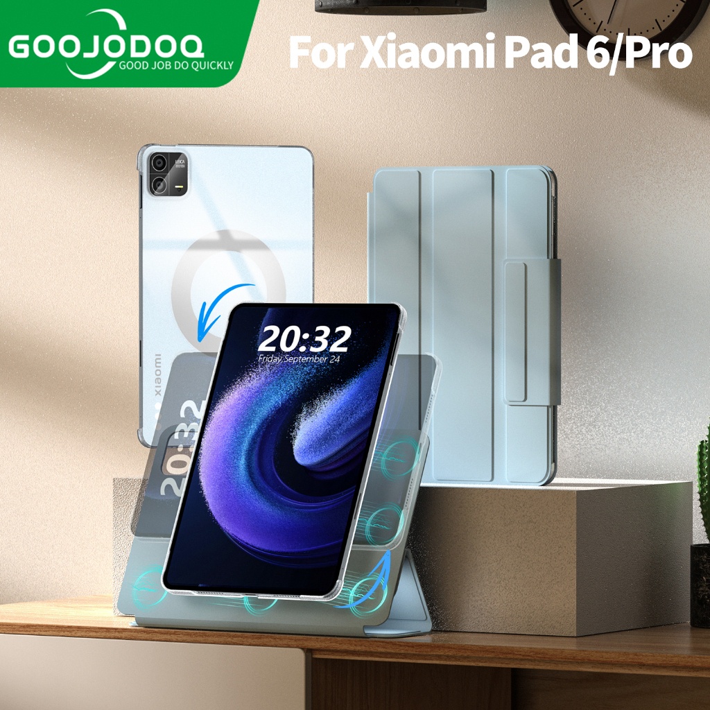 Goojodoq เคสซิลิโคนหนังนิ่ม ฝาพับแม่เหล็ก หมุนได้ 360 องศา พร้อมช่องใส่ดินสอ สําหรับ Xiaomi Pad 6 Pro