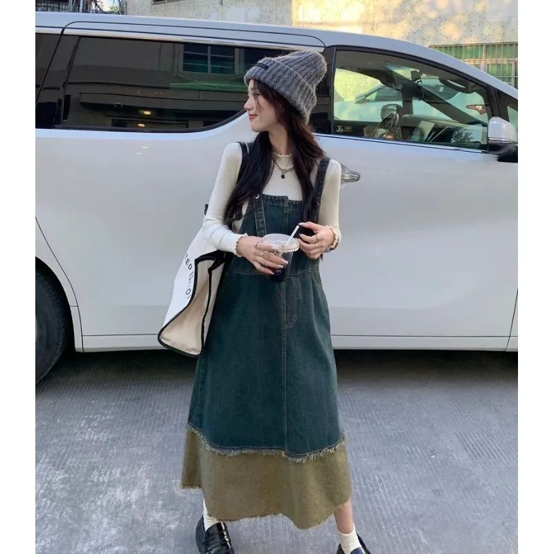 ชุดเดรสกระโปรงยีน ความยาวปานกลาง เอวสูง เข้ารูป แฟชั่นฤดูร้อน สไตล์เกาหลี สําหรับสตรี