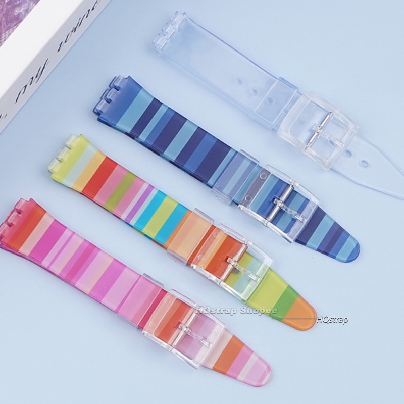 สายนาฬิกาข้อมือ ยางซิลิโคน กันน้ํา สีรุ้ง แบบเปลี่ยน สําหรับ Swatch Watch Band 16 มม. 17 มม. 19 มม.