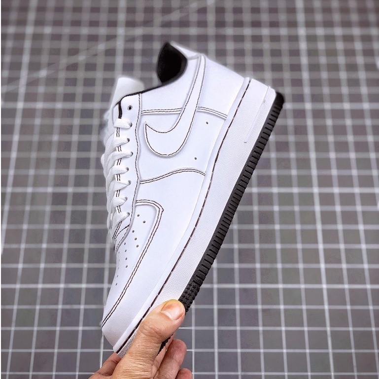 NIKE AIR Force 1 Low White Black Stitching Sneakers