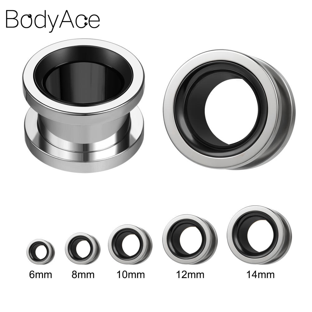 Bodyace ที่ขยายหู สเตนเลส สีดํา 6-14 มม. 1 ชิ้น