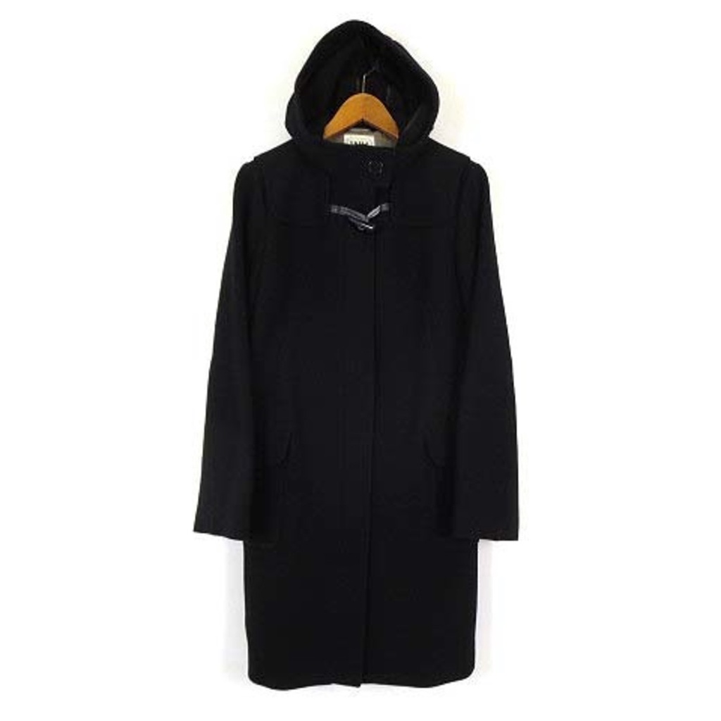 Michelle Cran Duffle Coat Angora Melton Wool Hood L 40 สีดํา จากญี่ปุ่น มือสอง
