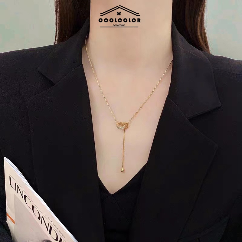 ในไทย สร้อยคอแหวนคู่ลูกปัดกลมหรูหราInsโลหะผสมความประณีตโซ่ไหปลาร้าเหมาะกับของขวัญวันเกิดเจ้าหญิง.COD