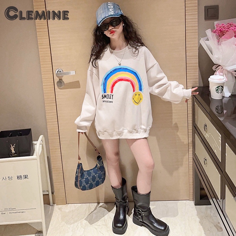 Clemineเสื้อกันหนาว ลายหน้ายิ้ม สีรุ้ง สําหรับเด็กผู้หญิง