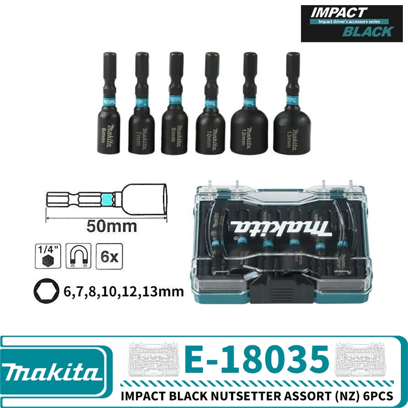 Makita E-18035 IMPACT BLACK IMPACT BLACK Nutsetter Assort ( Nz☉ 6 ชิ ้ นสําหรับไดร ์ เวอร ์